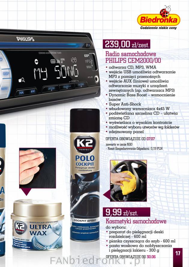 Radio samochodowe Philips CEM2000/00 w cenie 239PLN. Odtwarza CD, MP3, WMA. Posiada ...