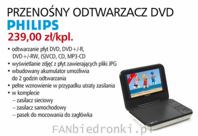 Przenośny odtwarzacz DVD Philips. Cena 239PLN. budowany akumulator ( 2 godziny ...