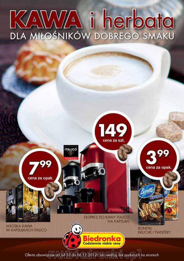 Ekspres do kawy z biedronki: Italico na kapsułki cena 149zł a cena za 10 kapsułek ...