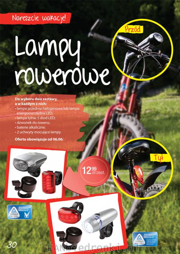 Lampki rowerowe w cenie 12,99PLN za zestaw: przednia lampa halogenowa lub lampa ...