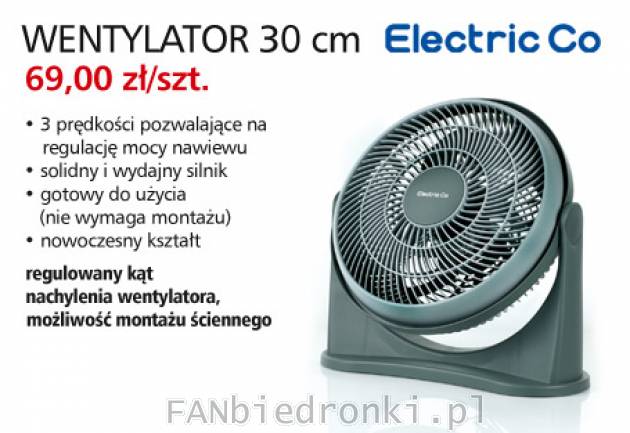 Wentylator 30cm, Electric Co. cena 69PLN. 3 prędkości obrotowe,