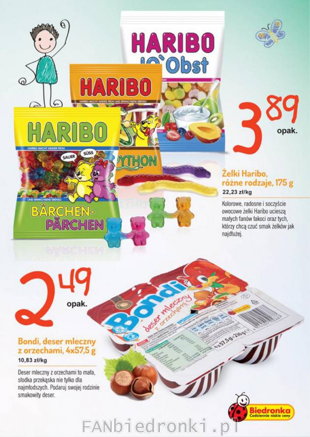 Żelki Haribo kuszą intensywnym owocowym smakiem i ceną - 3,89 zł.