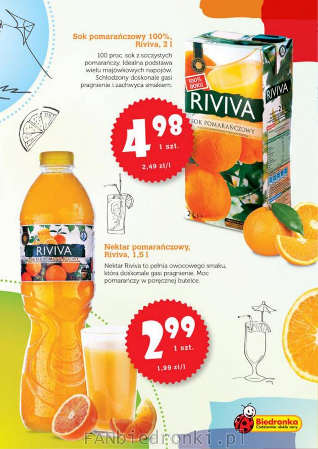 Sok pomarańczowy Riviva 100% i nektar pomarańczowy w poręcznej butelce od 2,99 ...