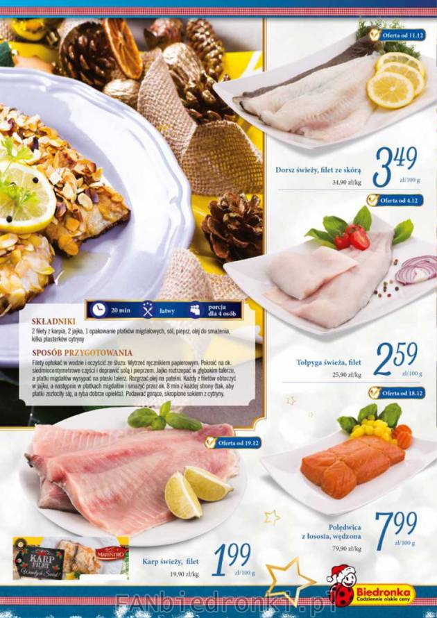 Ryby z Biedronki: świeży filet z dorsza, tołpyga świeża, wędzona polędwica ...