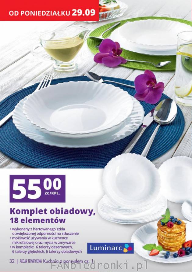 Klasyczny i uniwersalny komplet obiadowy Luminarc w kolorze białym za 55 zł w Biedronce.
