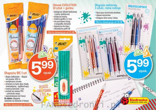 Długopisy metalowe, ołówki z gumką