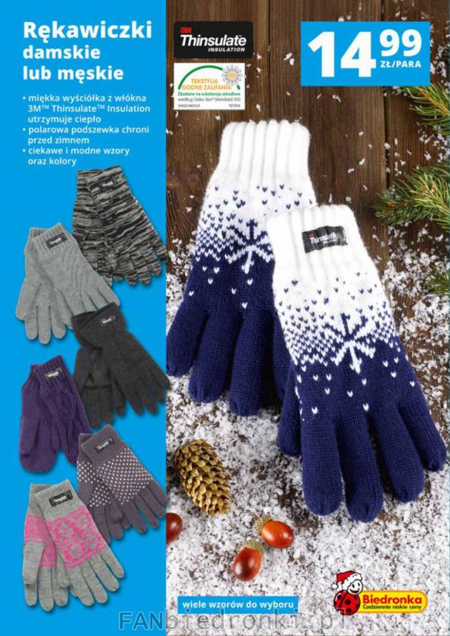 Ciepłe i praktyczne rękawiczki damskie lub męskie wraz z polarową podszewką, ...
