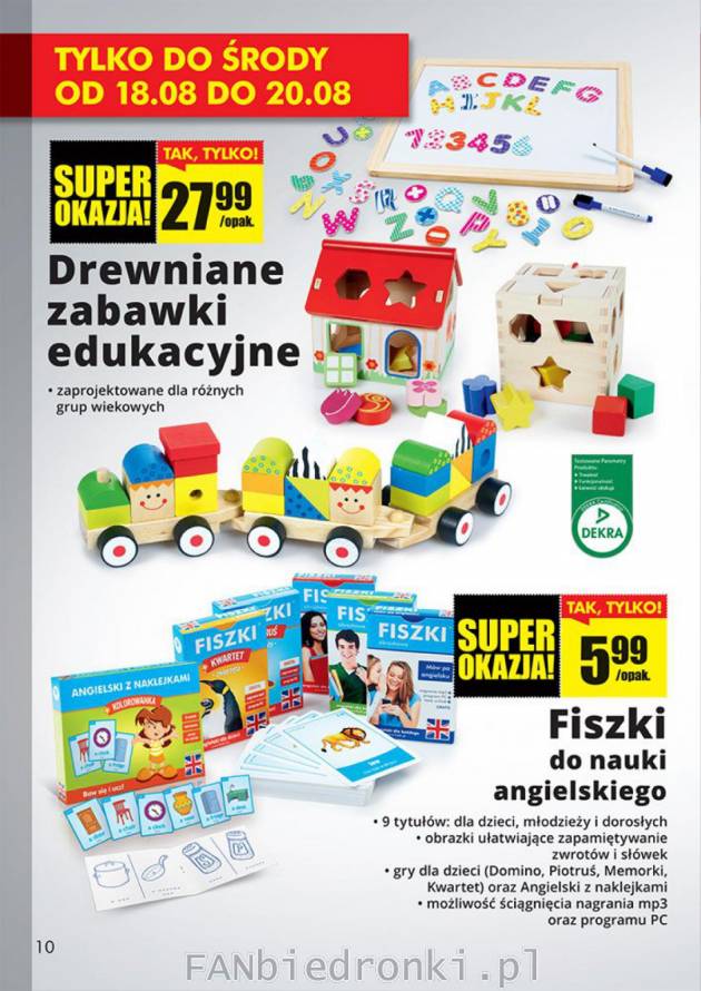 Drewniane zabawki edukacyjne za 27,99 zł: ciuchcia, tablica, domki z otworkami ...