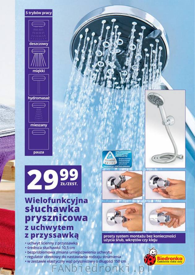 W tym tygodniu kupisz w Biedronce za 29,99 zł wielofunkcyjną słuchawkę prysznicową ...