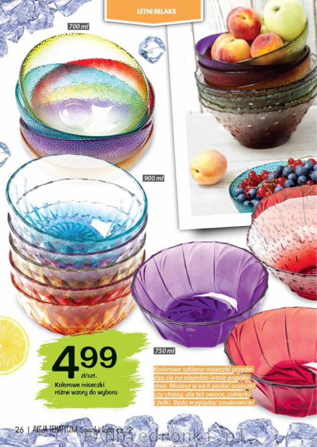 Szklane miseczki w różnych kolorach i o różnych pojemnościach za 4,99 zł.