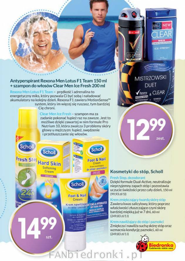 Przeciwłupieżowy szampon Clear Men w zestawie z antyperspirantem Rexona oraz kosmetyki ...