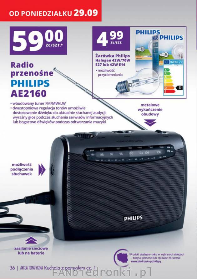 Radio przenośne Philips AE2160 z wbudowanym tonerem FM/MW/LW w kolorze czarnym, ...