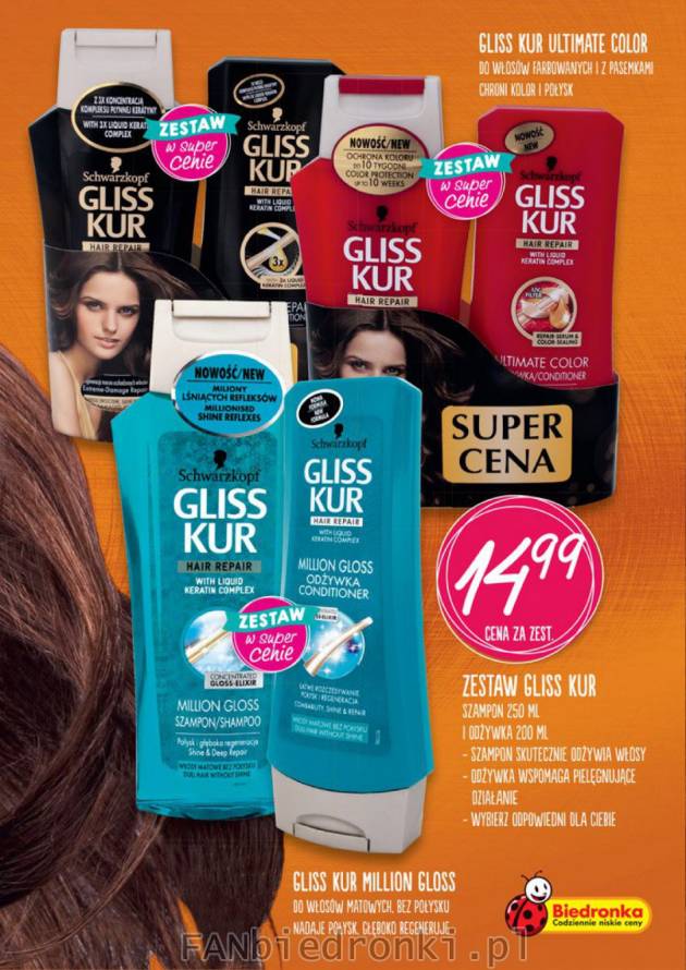 Zestawy szamponów i odżywek marki Gliss Kur o pojemności 400 ml za 14,99 zł ...