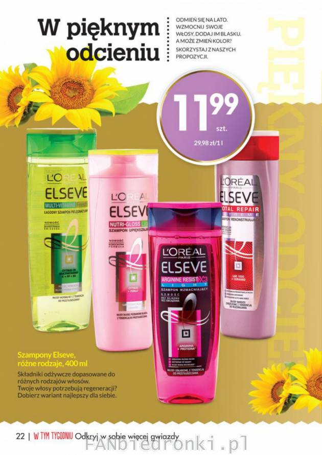 Bogaty wybór szamponów o pojemności 400 ml marki L&#039; Oreal Elseve za 11,99 zł