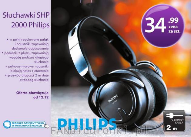 Słuchawki Philips z regulacją wielkości. Można ich używać do słuchania radia ...