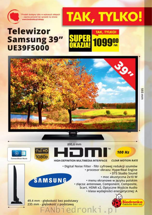 Telewizor Samsung 39&#039;&#039; UE39F5000 kupisz w Biedronce za 1099 zł ...