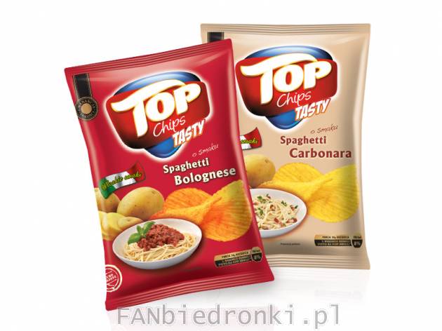 Chipsy Top Chips Tasty, 140 g: o smaku Spaghetti Bolognese, o smaku Spaghetti Carbonara, ...