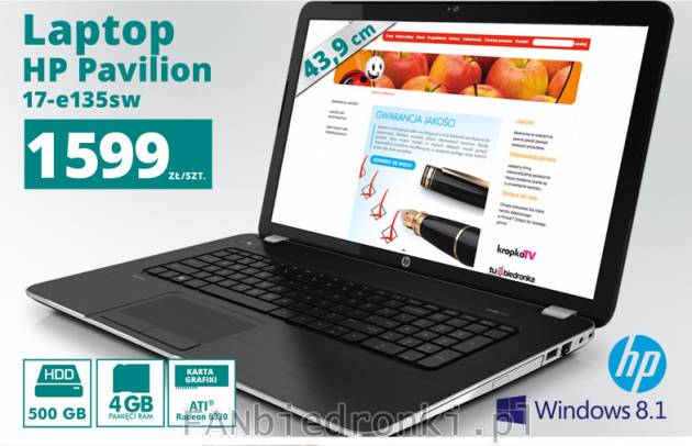 Laptop HP Pavilion 17-e135sw ekran LED o przekątnej 17,3cala (43,9 cm) _HD BrightView ...