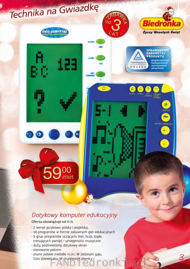 Dotykowy Palmtop dla dziecka, Cena 59PLN. 50 programów w formie zabawnychgier edukacyjnych, ...