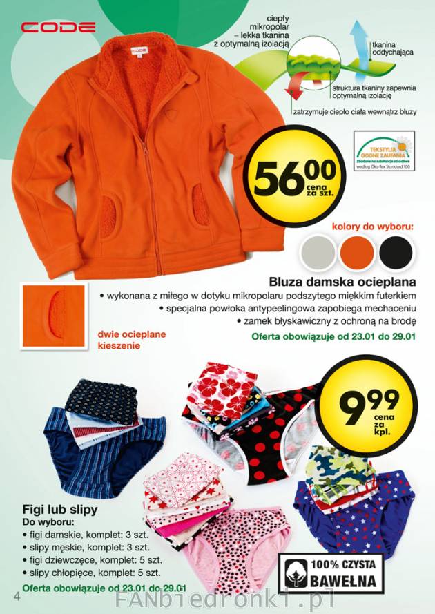 Bluza damska ocieplana, polarek - mikropolar, cena 56PLN, różne kolory w tym pomarańczowy. ...