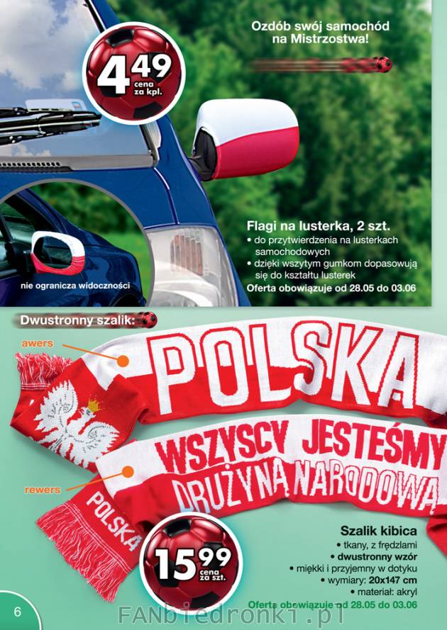 Flagi na lusterka do zamocowania na lusterka samochodowe, mocowane na gumki. Szalik Polska