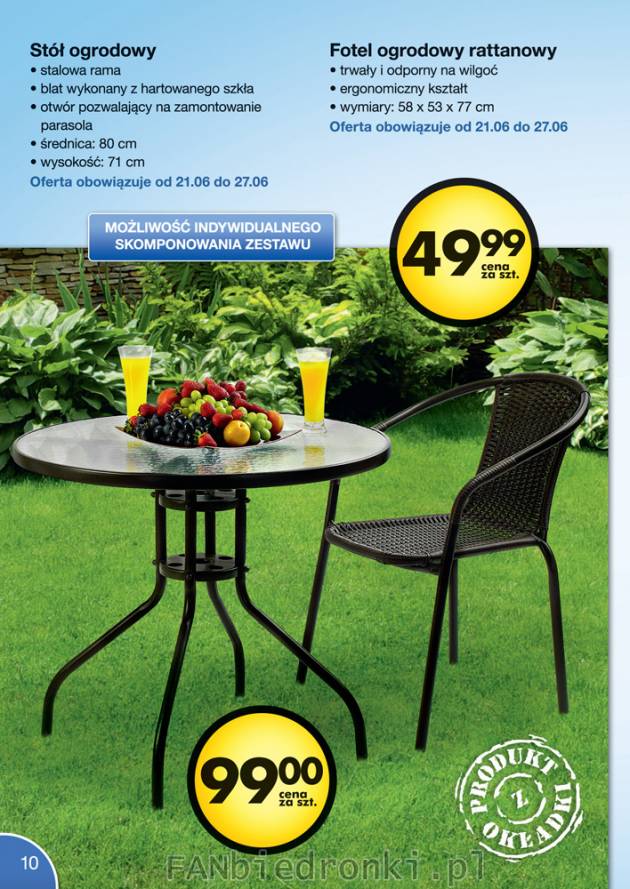Stół ogrodowy w cenie 99PLN, krzesło ogrodowe rattanowe w cenie 49,99PLN