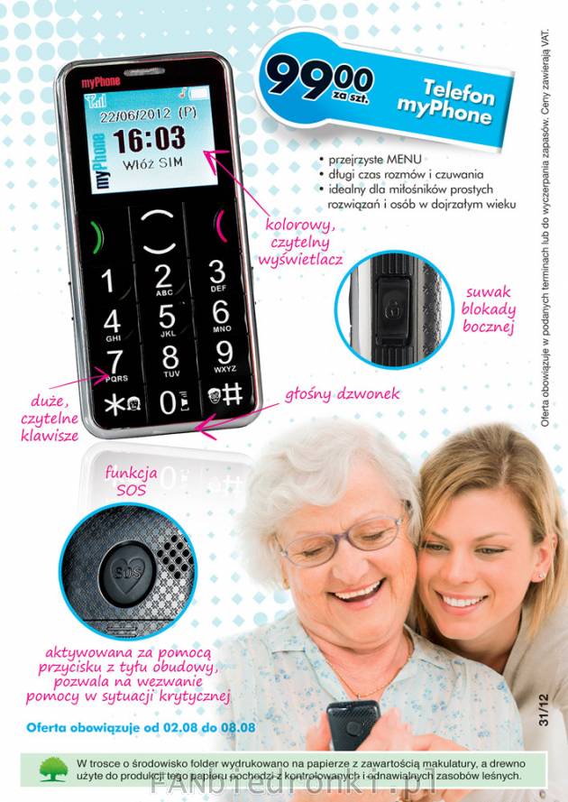 Telefon komórkowy myPhone dla seniora, dziadka, babci - duży wyświetlacz, duże ...