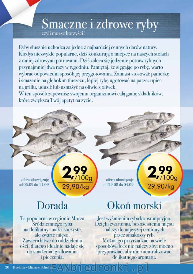 Ryby: Dorada, Okoń morski cena 2,99 zł/100 g.