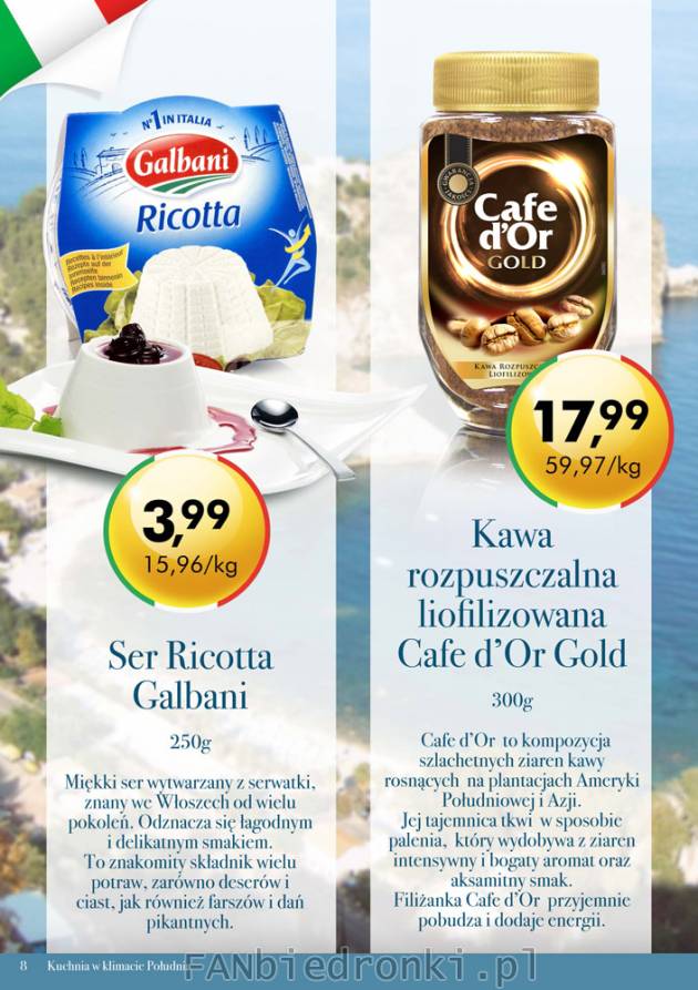 Ser Ricotta cena 3,99 zł. Kawa rozpuszczalna liofilizowana Cafe d&#039;Or Gold ...