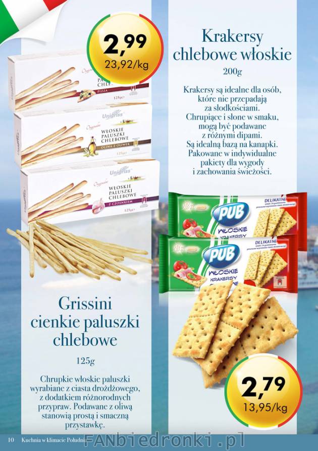 Grissini cienkie paluszki chlebowe cena 2,99 zł.Krakersy chlebowe włoskie cena 2,99 zł.