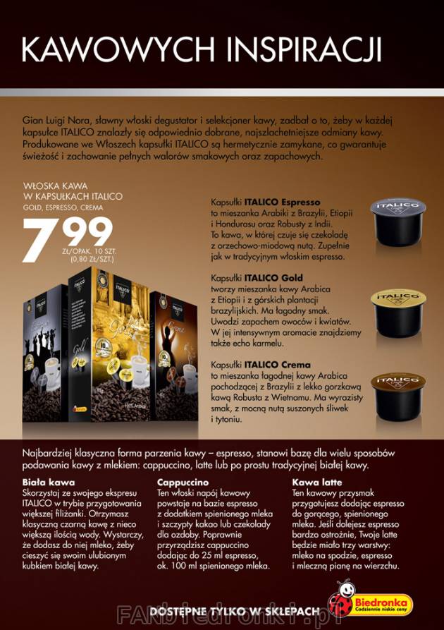 Kapsułki dostępne tylko w sklepach biedronki Italico Espresso Gold Crema