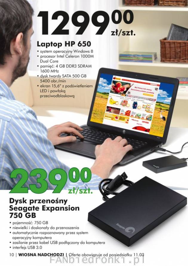 Dysk przenośny Seagate Expansion 750GB USB3.0, Laptop HP 650