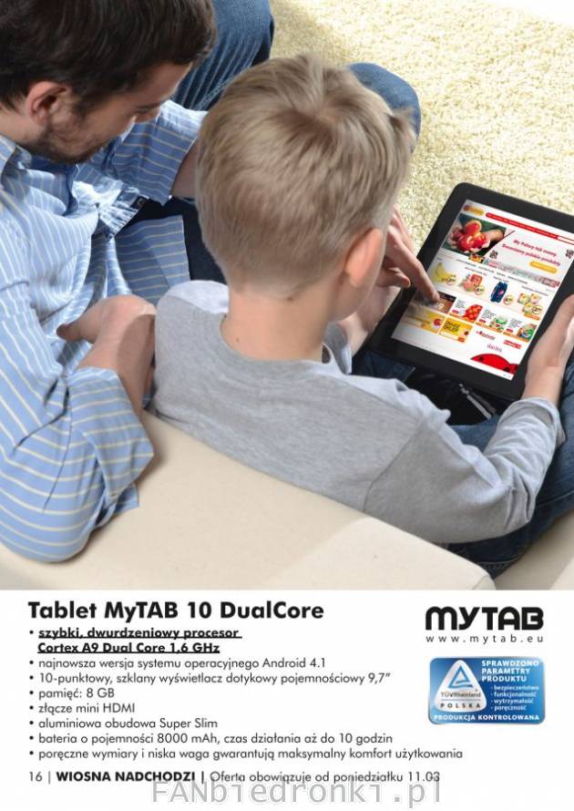 Tablet MyTab 10 DualCore Cortex A9 Dual Core 1,6GHZ specyfikacja tabletu z Biedronki ...