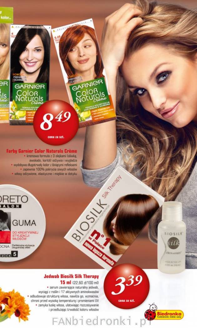 Kosmetyki do włosów w sklepach Biedronka:
- farby do włosów Garnier Color Naturals ...