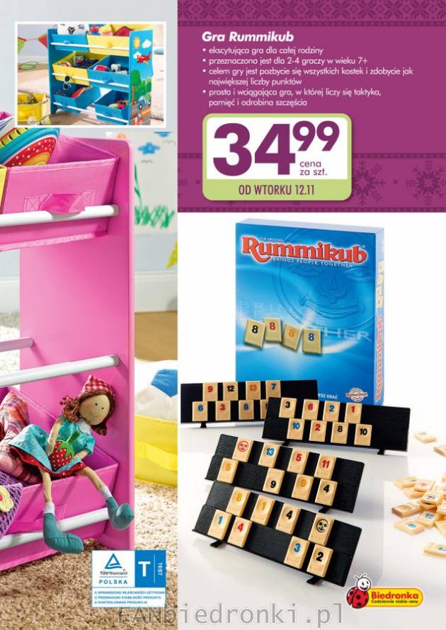 Ciekawa gra Rummikub w Biedronce za 34,99 zł:
- gra dla całej rodziny
- uczy ...