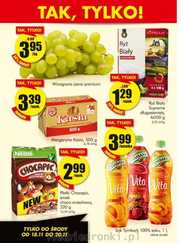 W Biedronce od 18 do 20 listopada okazjonalne promocje. Obniża cen za winogrona ...