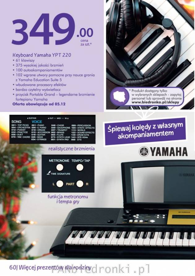 Kayboard Yamaha w Biedronce. Świąteczna oferta na sprzęt muzyczny. Mnóstwo funkcji, ...