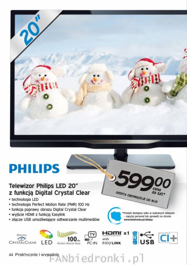 Telewizor 20 cali marki Philips w Biedronce w atrakcyjnej cenie. Technologia LED, ...