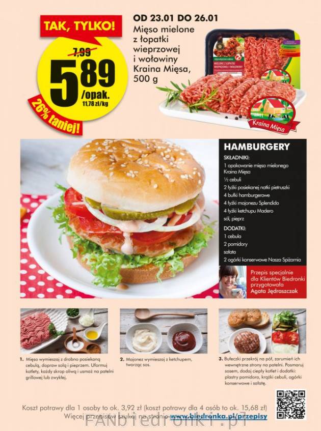 Przepis na hamburgery w gazetce Biedronki. Promocja na mięso mielone z łopatki ...