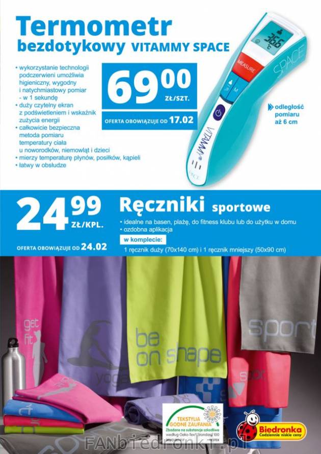 Termometr bezdotykowy z dużym podświetlanym eranem oraz ręczniki sportowe