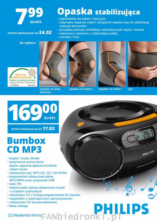 Opaska stabilizująca dla kobiet oraz mężczyzn, rozmiary S-XL. Bumbox CD MP3