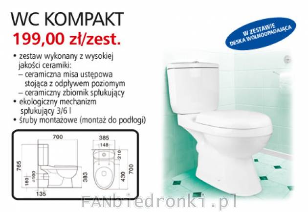 WC kompakt w zestawie z deską wolnoopadającą, Cena: 199,00 zł/zest.