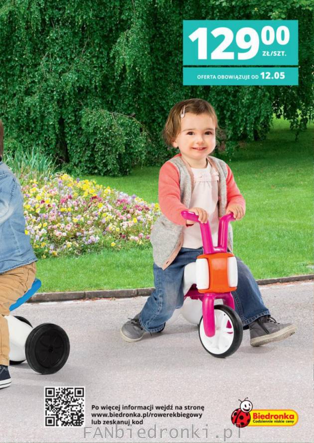 Rowerek biegowy dostępny w odpowiedniej wersji kolorystycznej dla chłopca i dziewczynki.